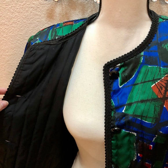 Howard‎ Wolf Jacket Women's 6 Black Green Colorful Bold Abstract Silky VNTG 80s - Picture 9 of 11